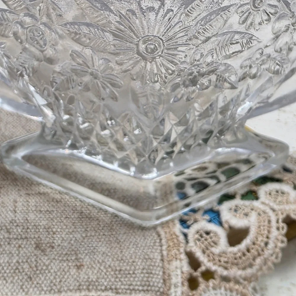 Vintage Indiana Glass Pineapple & Floral Creamer and Sugar Bowl Set Diamond Base